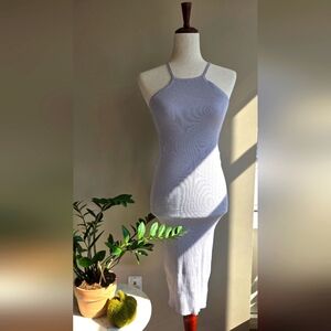 Revamped: Effortlessly Chic Gray Ribbed Midi Dress